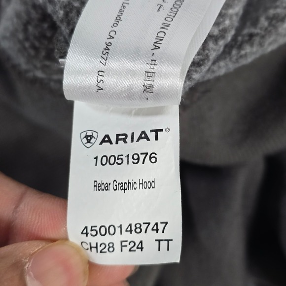 Ariat Rebar Graphic Hood Mens XL Gray Long Sleeve Hoodie Sweatshirt - Picture 6 of 8